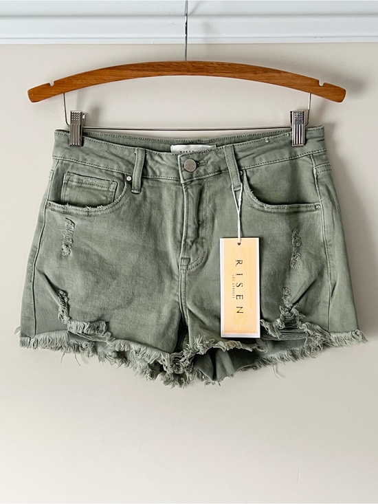 Risen Jeans Pants - RISEN Olive Green Distressed Denim Shorts